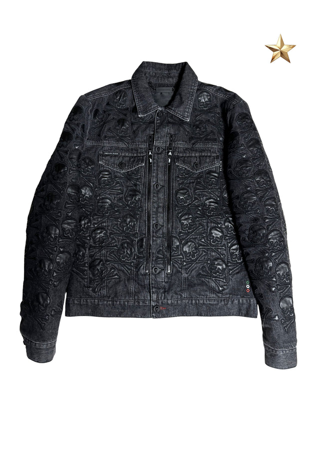 PHILIPP PLEIN DENIM LEATHER SKULL
