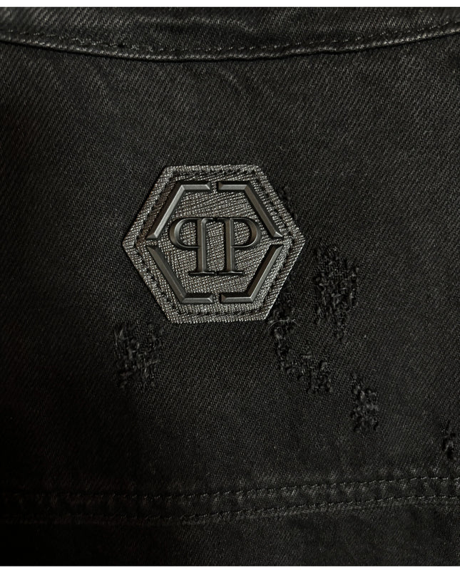 PHILIPP PLEIN DENIM DISTRESSED STUDS