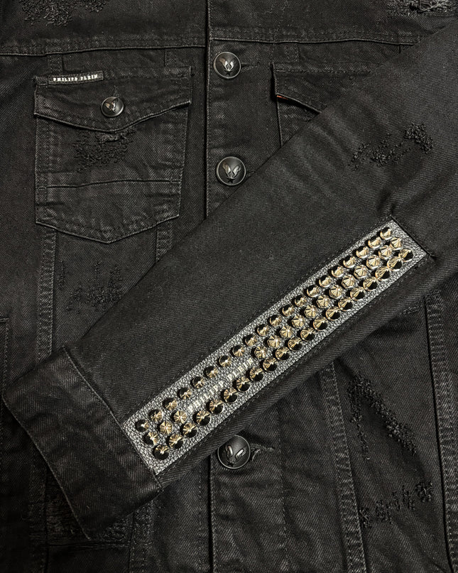PHILIPP PLEIN DENIM DISTRESSED STUDS