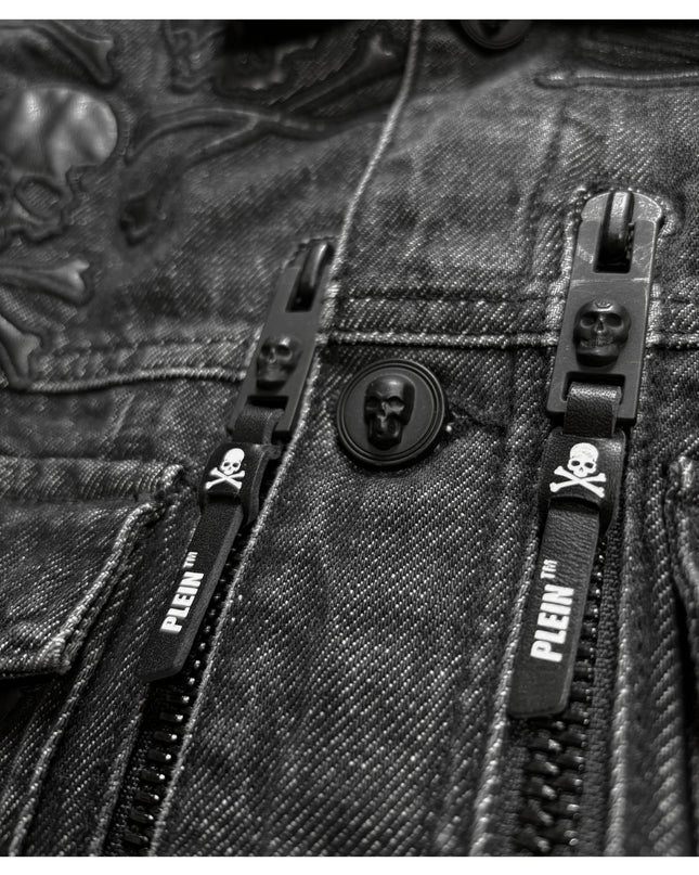 PHILIPP PLEIN DENIM LEATHER SKULL