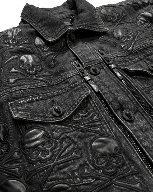 PHILIPP PLEIN DENIM LEATHER SKULL